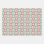 Feuille De Papier Cadeau à damiers Arbre de Noël empreinte de patte rouge e (Devant 2)