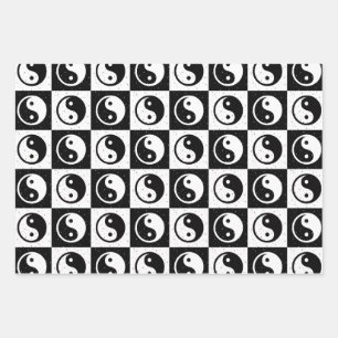 Feuille De Papier Cadeau À damiers blanc noir Yin-yang Zen Block Imprimer