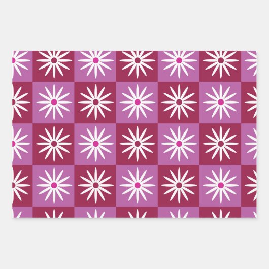 Feuille De Papier Cadeau à damiers marguerite blanche sur tableau rouge et (Devant 2)