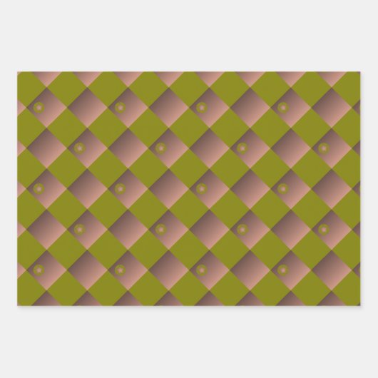 Feuille De Papier Cadeau à damiers motif en brun et vert olive (Devant 3)