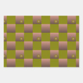 Feuille De Papier Cadeau à damiers motif en brun et vert olive (Devant)