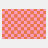 Feuille De Papier Cadeau à damiers orange et rose (Devant)