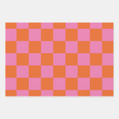 Feuille De Papier Cadeau À damiers rose orange (Devant)