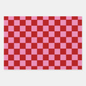 Feuille De Papier Cadeau à damiers rouge et rose chaud (Devant)