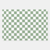 Feuille De Papier Cadeau à damiers Sage vert et blanc (Devant 3)
