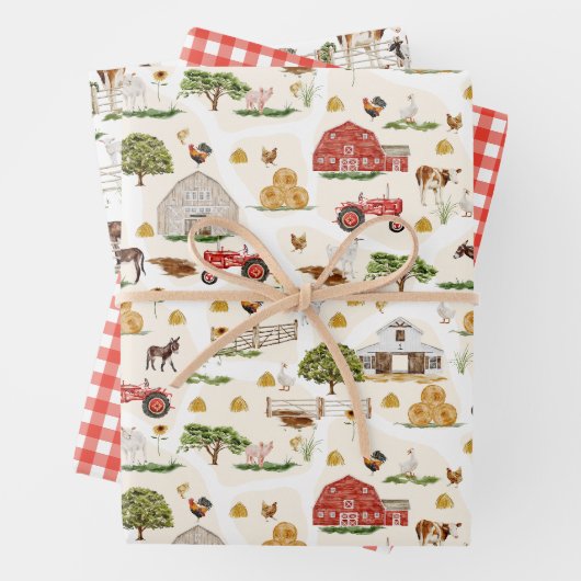 Feuille De Papier Cadeau À la ferme - Animaux (En situation)