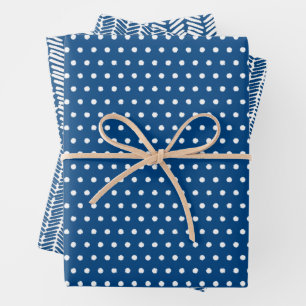 Feuille De Papier Cadeau À petits pois blancs Chevron rayures sur bleu fran