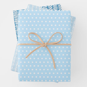 Feuille De Papier Cadeau À petits pois blancs Chevron Stripes Bébé Bleu