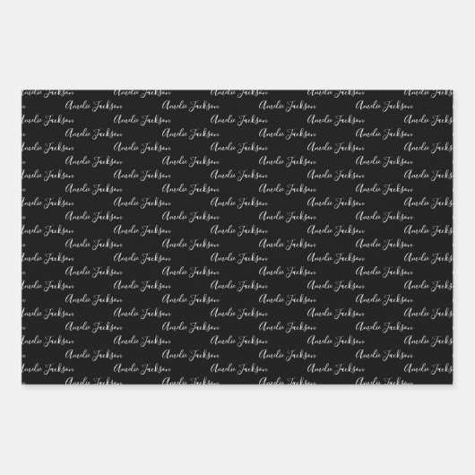 Feuille De Papier Cadeau À votre nom Écriture manuscrite moderne Blanc Noir (Devant 2)