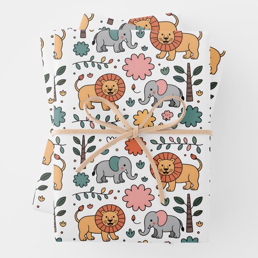 Feuille De Papier Cadeau A whimsical pattern featuring playful lions