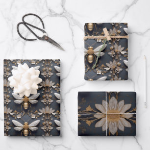 Feuille De Papier Cadeau Abeille à miel dorée
