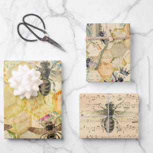 Feuille De Papier Cadeau Abeille à miel dorée