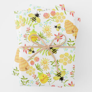 Feuille De Papier Cadeau Abeille de miel blanche