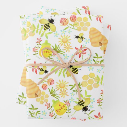 Feuille De Papier Cadeau Abeille de miel blanche (En situation)