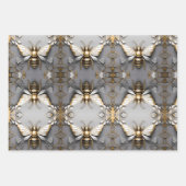 Feuille De Papier Cadeau Abeille de miel dorée sur toile florale foncée (Devant 2)