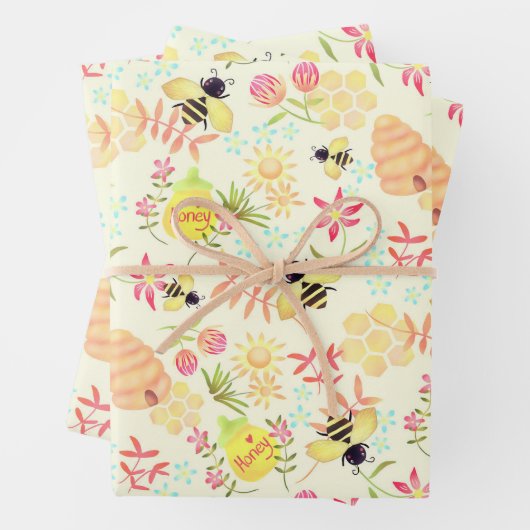 Feuille De Papier Cadeau Abeille de miel jaune (En situation)