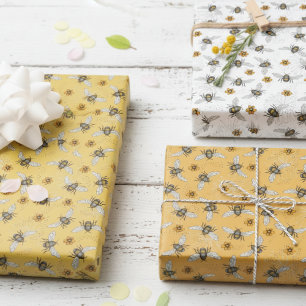 Feuille De Papier Cadeau Abeille noire branchée bourdonnante pour le printe