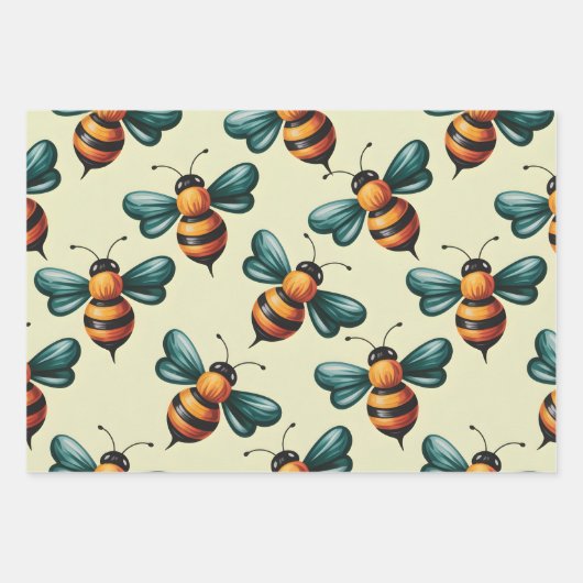 Feuille De Papier Cadeau Abeille Occupée (Devant)