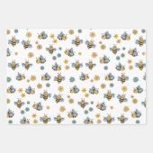 Feuille De Papier Cadeau Abeilles de miel mignonnes et Fleurs sauvages flor (Devant 3)