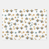 Feuille De Papier Cadeau Abeilles de miel mignonnes et Fleurs sauvages flor (Devant 2)