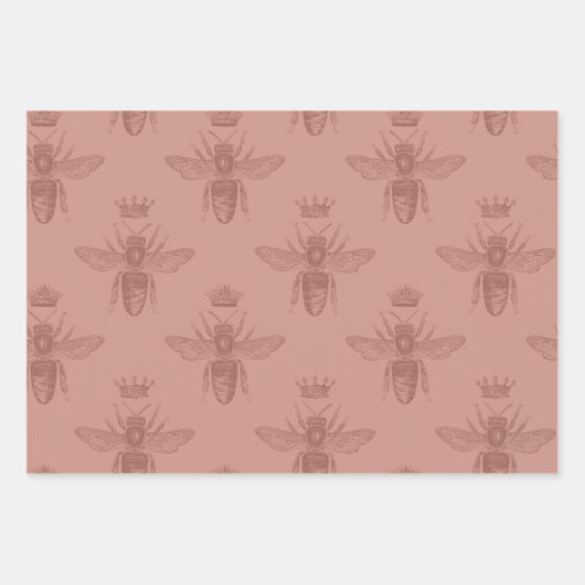 Feuille De Papier Cadeau Abeilles d'or roses et fleurs (Devant 3)