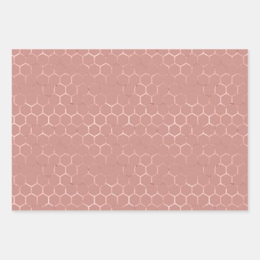 Feuille De Papier Cadeau Abeilles d'or roses et fleurs (Devant)