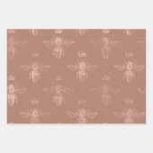 Feuille De Papier Cadeau Abeilles d'or roses et fleurs (Devant 2)