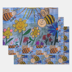 Feuille De Papier Cadeau Abeilles et fleurs de miel