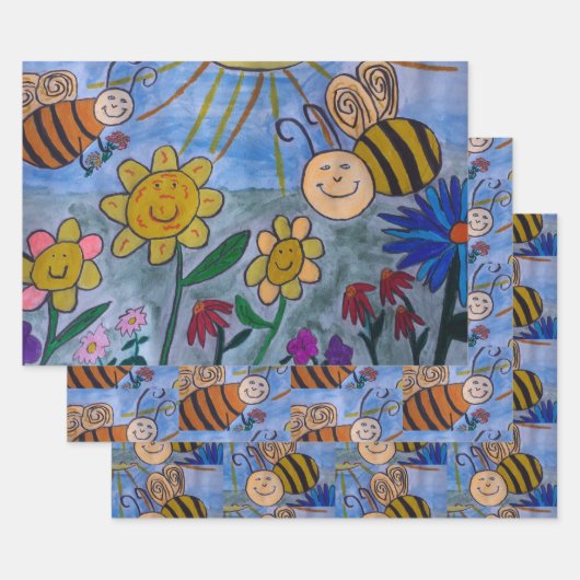 Feuille De Papier Cadeau Abeilles et fleurs de miel (Lot)