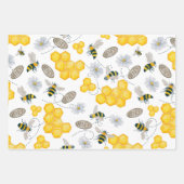 Feuille De Papier Cadeau Abeilles, fleurs et miel (Devant)