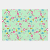 Feuille De Papier Cadeau Abeilles, oiseaux et fleurs vert motif (Devant)