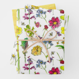 Feuille De Papier Cadeau Abeilles Papillons Botanique Camomille Fleurs sauv