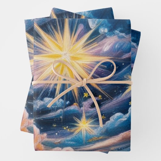 Feuille De Papier Cadeau Abstract Celestial Stars and Clouds (En situation)