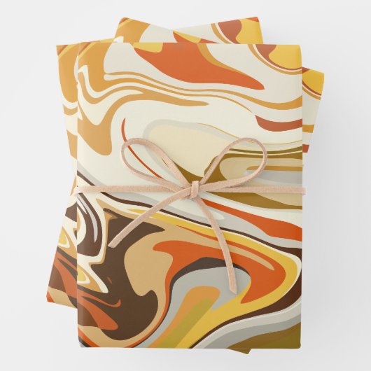 Feuille De Papier Cadeau Abstract Swirling Orange and Beige Design (En situation)