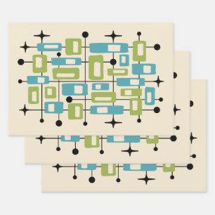 Feuille De Papier Cadeau Abstrait Atomique Rétro Milieu de Siècle Moderne C