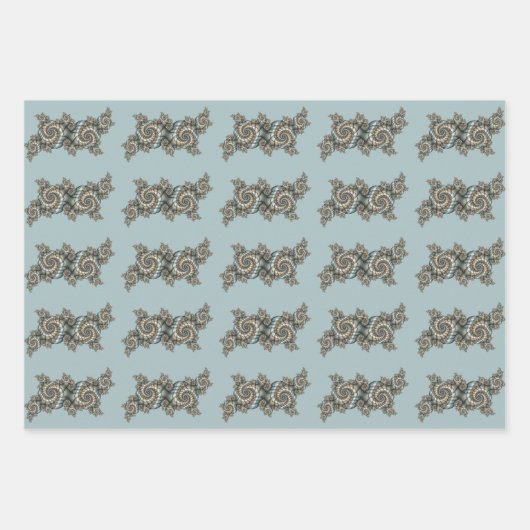 Feuille De Papier Cadeau Abstrait Beige clair Bleu Fractal Art Spirales (Devant 2)