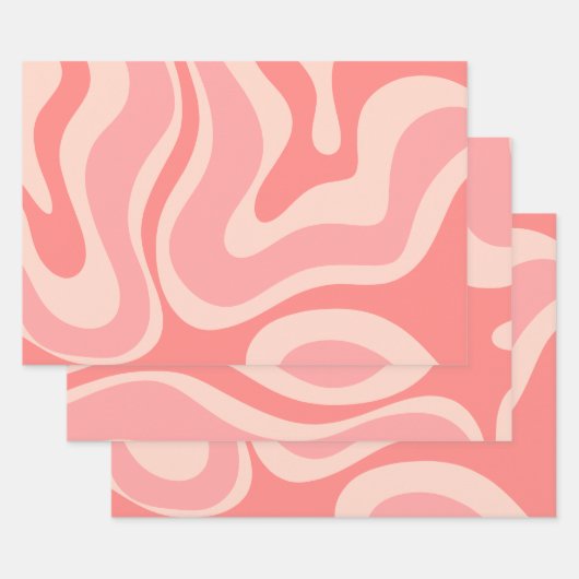 Feuille De Papier Cadeau Abstrait de liquide rétro-moderne rose vif (Lot)