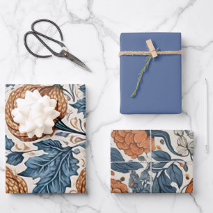 Feuille De Papier Cadeau Abstrait Elégant citrouille d'automne bleu poussié