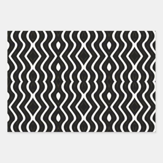 Feuille De Papier Cadeau Abstrait Gold Black Et White Wavy Stripes (Devant)