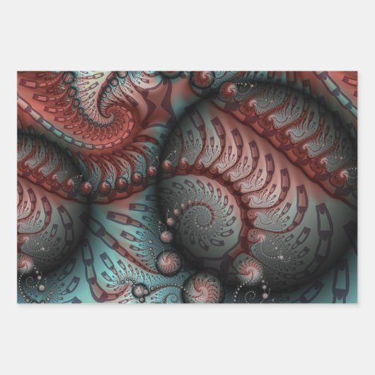 Feuille De Papier Cadeau Abstrait Imaginaire dynamique Fractal Art Brown Bl (Devant 3)