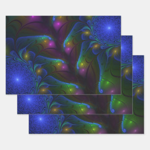 Feuille De Papier Cadeau Abstrait Moderne Trippy Fractal Lumineux Coloré