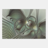 Feuille De Papier Cadeau Abstrait Olive Sage Green Grey Fractal Art Imagina (Devant)