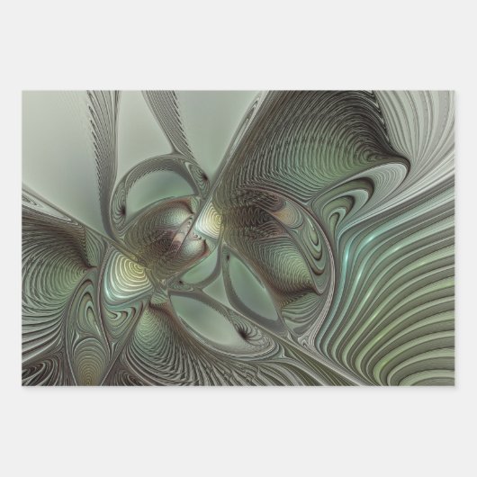 Feuille De Papier Cadeau Abstrait Olive Sage Green Grey Fractal Art Imagina (Devant 2)