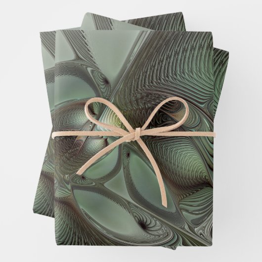 Feuille De Papier Cadeau Abstrait Olive Sage Green Grey Fractal Art Imagina (En situation)
