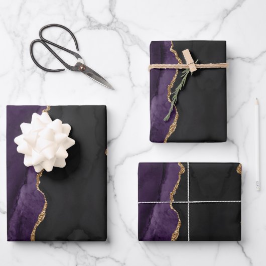 Feuille De Papier Cadeau Abstrait Parties scintillant or violet chic (Recto)