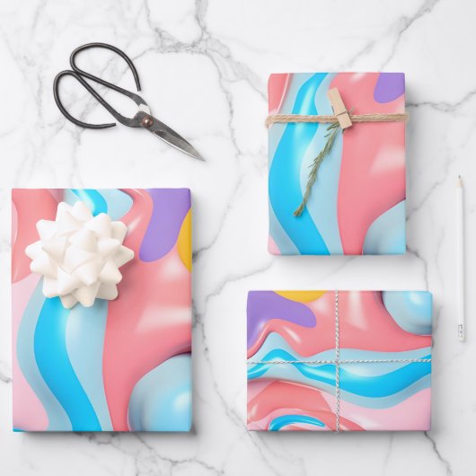 Feuille De Papier Cadeau Abstrait plastique fluide 3D (Recto)