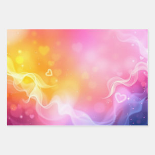 Feuille De Papier Cadeau Abstrait Rainbow Color Gradient Motif et Coeurs