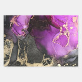 Feuille De Papier Cadeau Abstrait rose violet noir or noir Art unique (Devant 3)