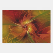 Feuille De Papier Cadeau Abstrait Rouge Orange Brown Vert Fractal Art Flowe (Devant 2)