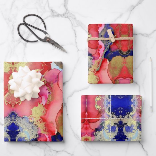 Feuille De Papier Cadeau Abstrait rouge rouge violet (Recto)